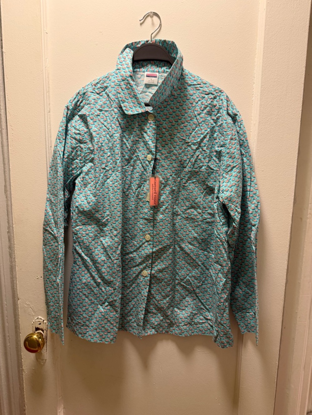 Vineyard Vines Turquoise Turtle Print Button-Up Shirt